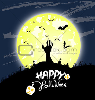 Halloween night background with hand and bird