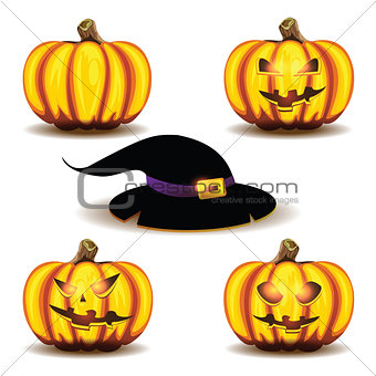 PrintHalloween pumpkins and hat.