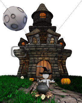 3D Morph Man Witch with haunted house 