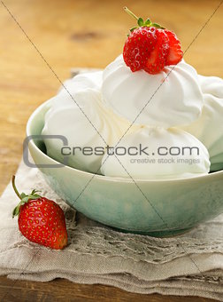 sweet white marshmallow meringue with fresh strawberries