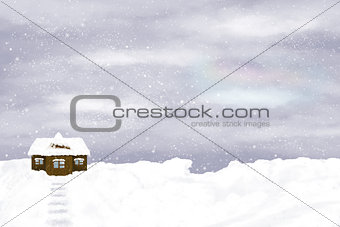 Lonely house on winter sky background