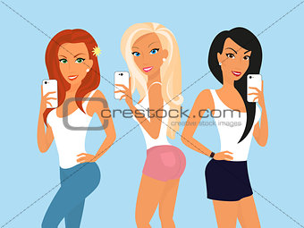 Three girls are doing selfie