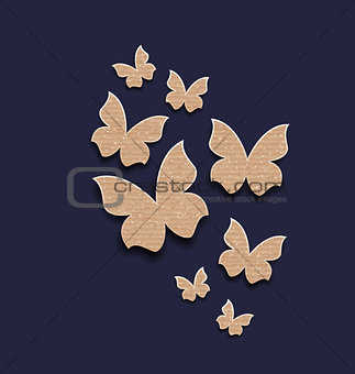 Dark background with butterflies made in carton paper