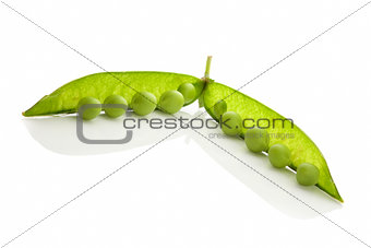 Green fresh pea isolated on white.