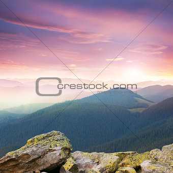 Red majestic Sunrise over the mountains 