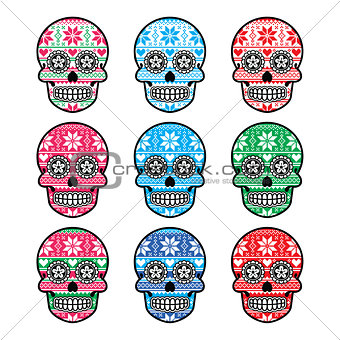 Mexican sugar skull with winter Nordic pattern