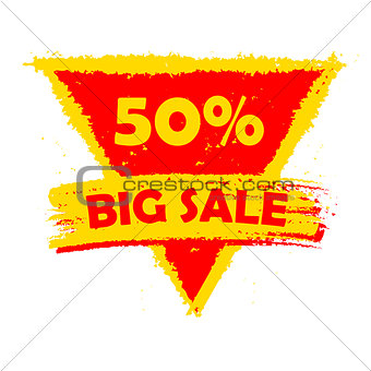 50 percentages big sale, yellow and red drawn triangle label