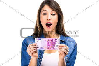 Beauitful woman holding money