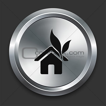 Green House Icon on Metallic Button Collection