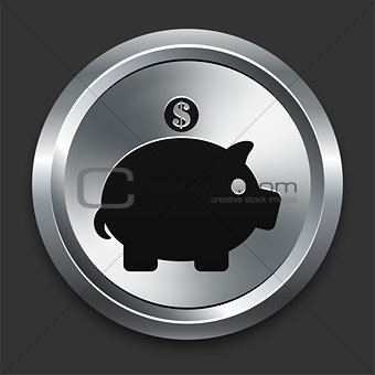 Piggy Bank Icon on Metallic Button Collection