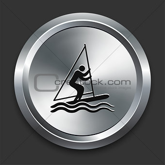 Sail Boat Icon on Metallic Button Collection