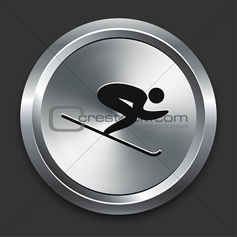 Skiing Icon on Metallic Button Collection