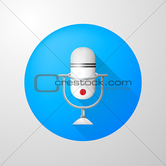 Vector icon for blog. White vertical microphone