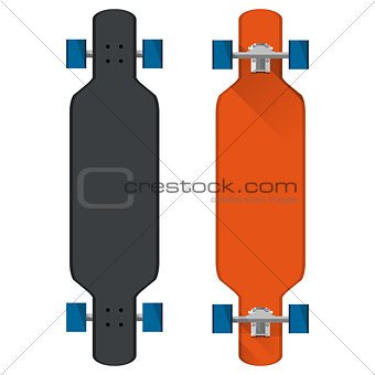Flat vector illustration of colored longboards