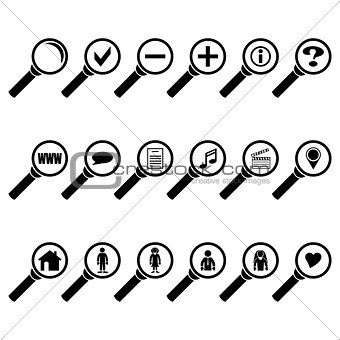 Search icon set (black) with clear glass