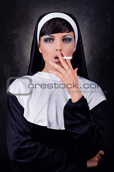 Smoking young nun