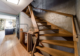 Wooden stairway in home