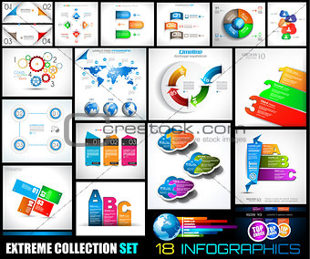 Collection of 18 Infographics for social media and clouds
