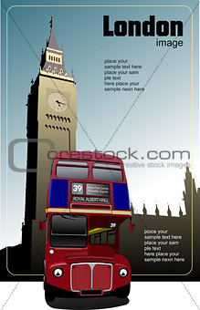 London double Decker  red bus on Big Ben background. Vector illu