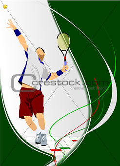 Man Tennis player poster. Colored Vector illustration for design
