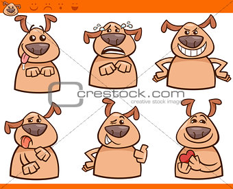 dog emotions cartoon illustration set