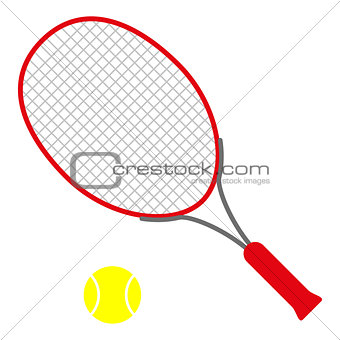 red tennis racket with yellow ball