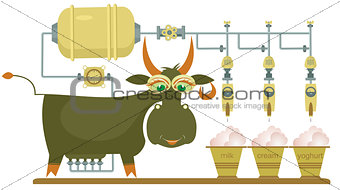 Comic milk farm and cow illustration