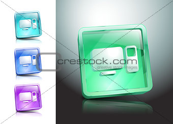 glass icons set green computers monitor