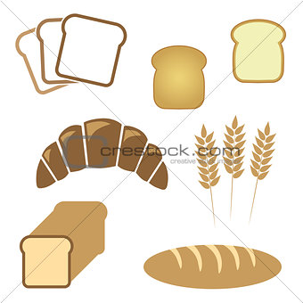 Set of white bread, bakery icons