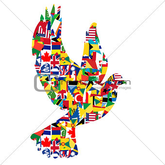 Peace concept with dove made of World flags