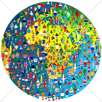 Peace concept with Earth Globe and people patterned in flags