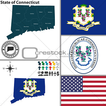 Map of state Connecticut, USA