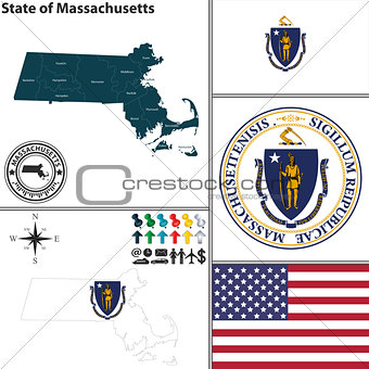 Map of state Massachusetts, USA