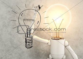 lamp character is drawing a lamp bulb