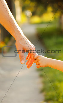 parent hold the hand of a small child 