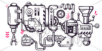 Vector industrial illustration background of operating mechanism