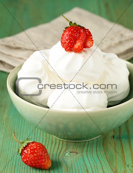 sweet white marshmallow meringue with fresh strawberries