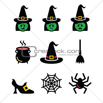 Witch Halloween vector icons set