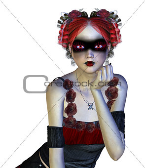 Gothic girl in red dress