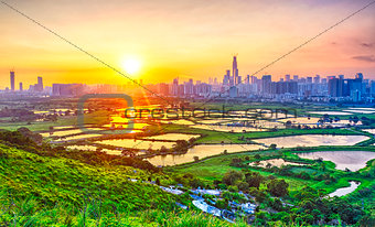 sunset in hong kong countryside