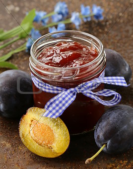 natural organic plum jam with fresh berries