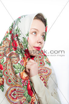 Alyonushka Russian beautiful woman in national kerchief on her h