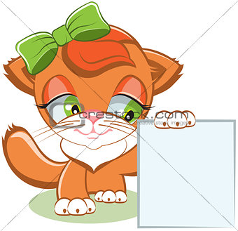 Cat holding a blank sheet of paper