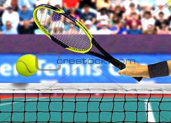 Hitting Tennis Ball in Front of the Net