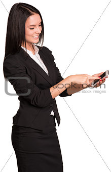 Beautiful businesswomen in suit using smart phone