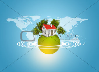 Earth with house and trees