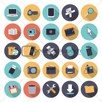 Flat design icons for technology and devices