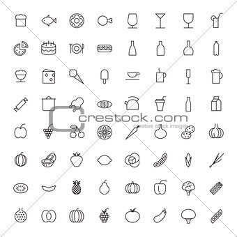 Thin Line Icons For Food and Drinks