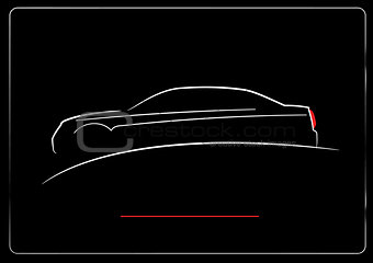 White silhouette of car on black background. Vector illustration