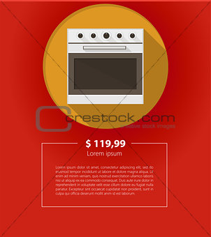 Vector ad layout for kitchen appliances. White oven.